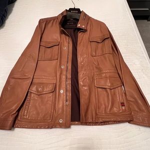 Gucci leather coat with fold in hoodie